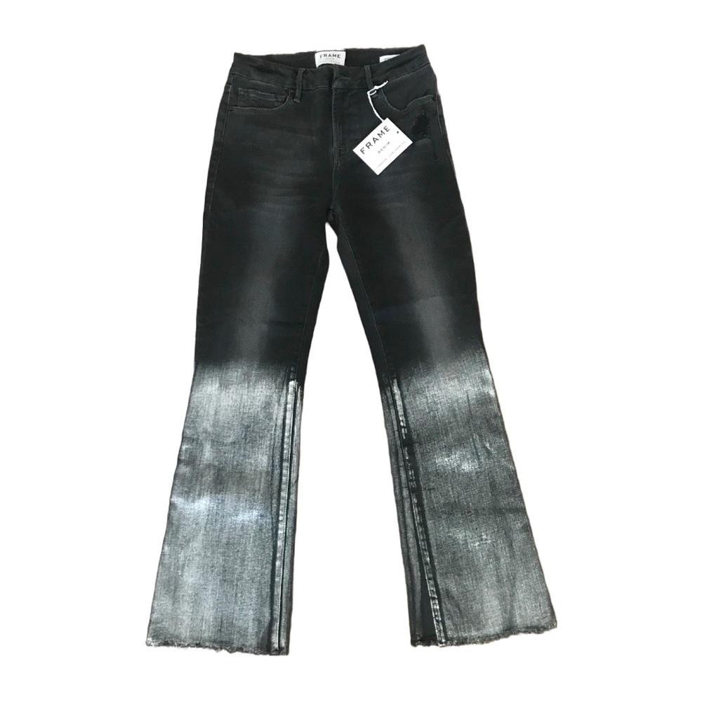 FRAME Metallic Le Crop Mini Boot Murphy Silver Foil Raw Edge Sample Jean NWT